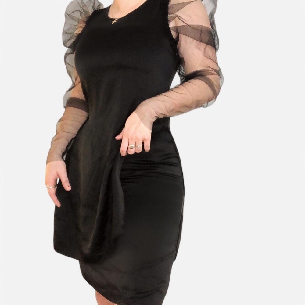 Elegant Black Dress with Sheer Sleeves